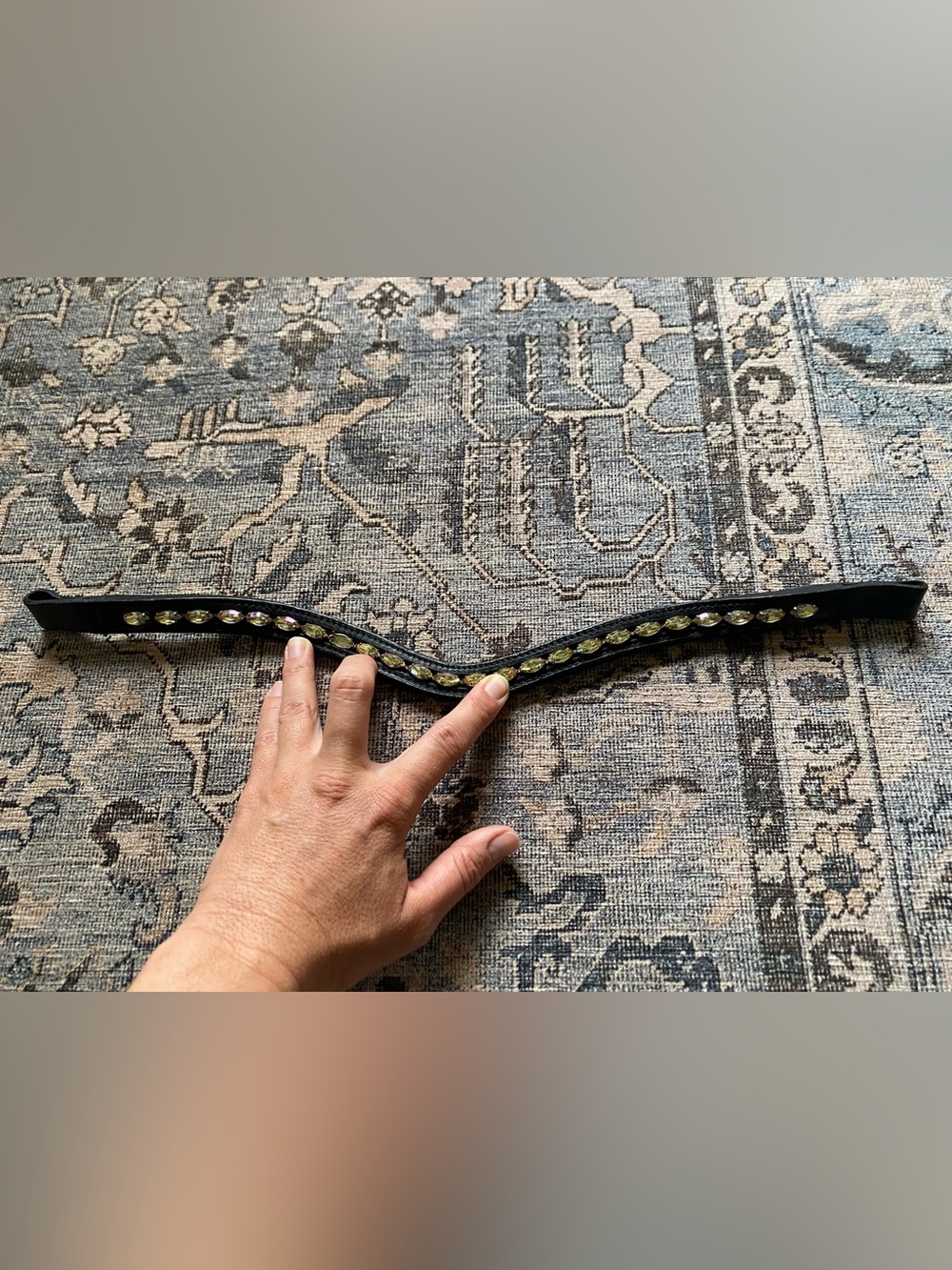 Otto Schumacher Black Leather Crystal-Trim Browband with Swarowski Stones